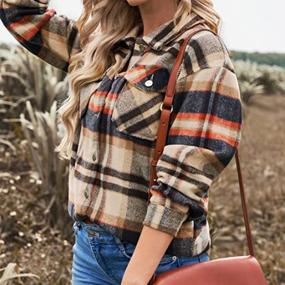 New - Women's Plaid Long Sleeve Button Down Shacket Shirt - Size Small - Picture 3 of 5